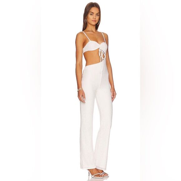 Camila Coelho Aurora Cutout Jumpsuit in White Textured Stretch Burnout REVOLVE - Picture 2 of 12